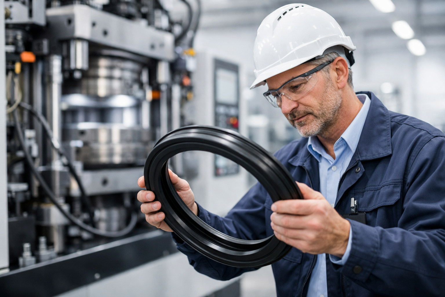 Custom rubber sealing components production in industrial facility