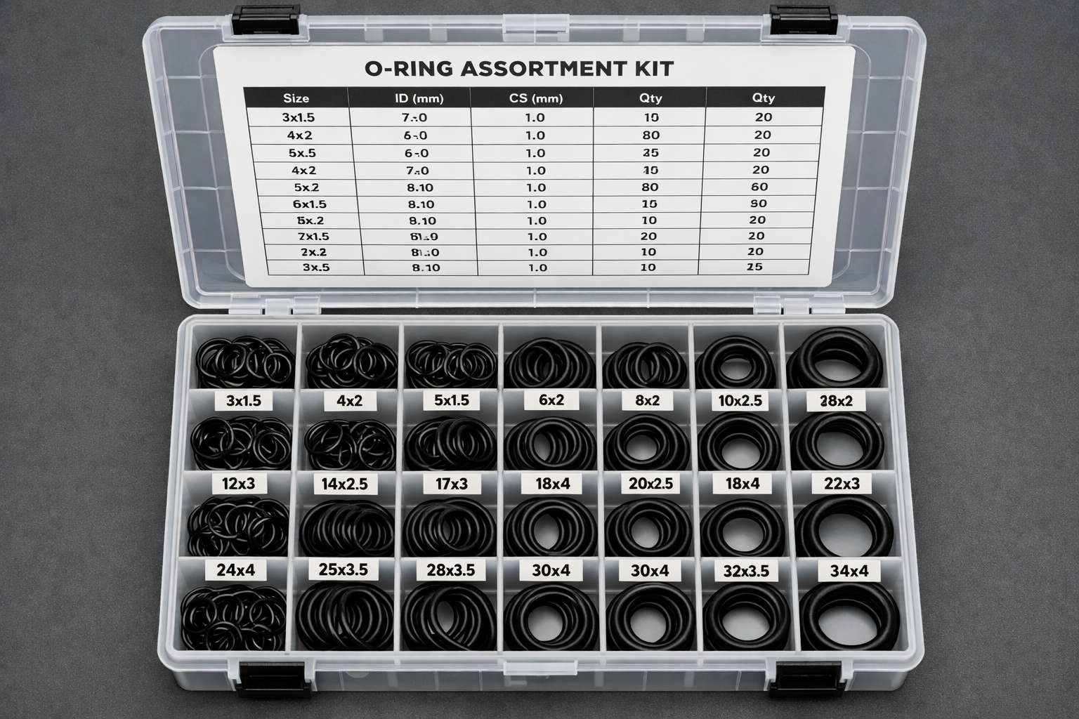 Assortment of O-Rings in a maintenance kit