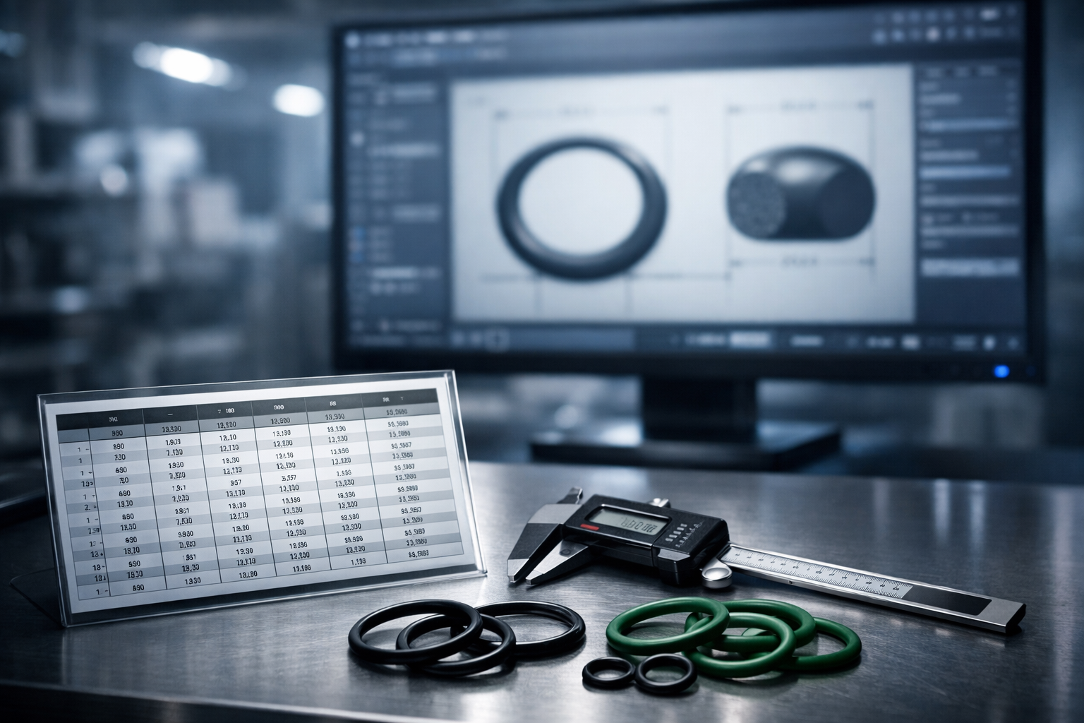Engineer reviewing AS568 O-Ring size chart for hydraulic system design